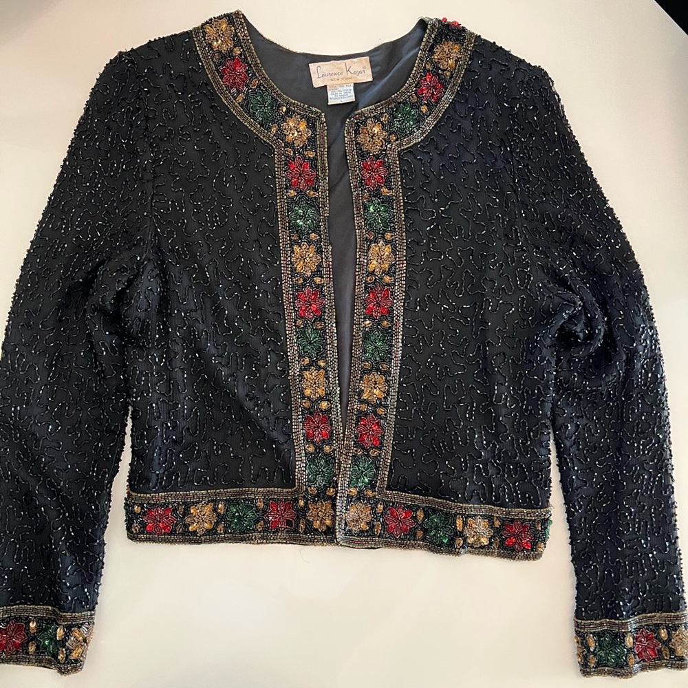 Laurence Kazar Black Jacket with Colorful Embellishments